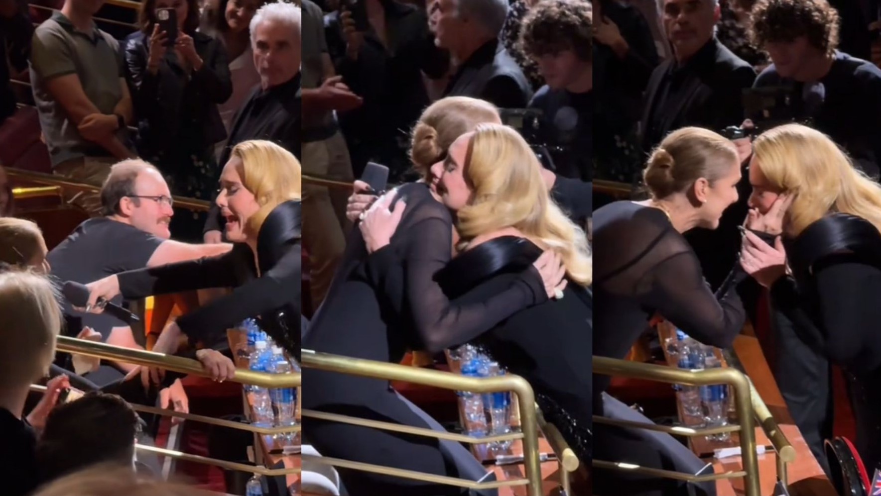 Adele gets emotional as she hugs Celine Dion during a performance in Las Vegas