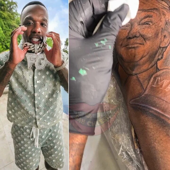 Rapper Bandman Kevo’s giant Trump tattoo has gone viral on the Internet