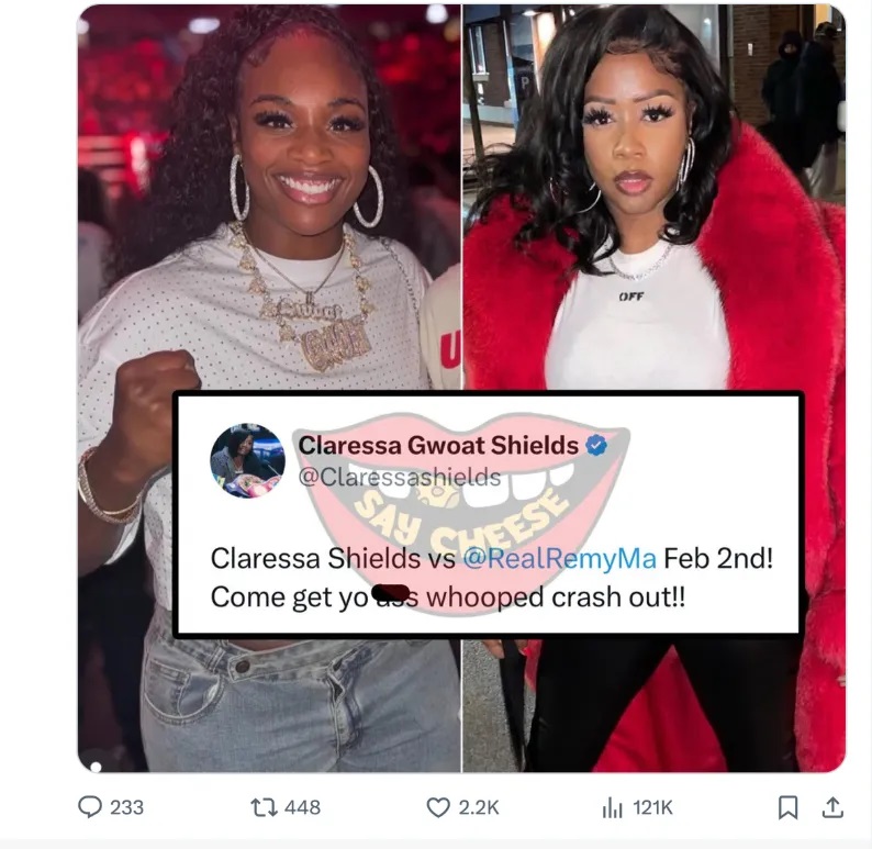 Claressa Shields challenges Remy Ma to a boxing match in the middle of the play Papoose