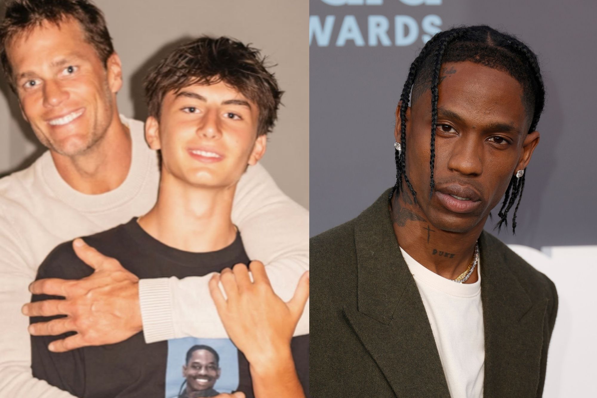 Travis Scott reacts to Tom Brady’s son wearing a Mugshot in a family photo