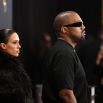 Kanye West (R) and Australian model Bianca Censori