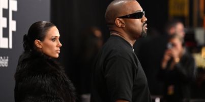 Kanye West (R) and Australian model Bianca Censori
