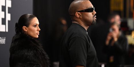 Kanye West (R) and Australian model Bianca Censori